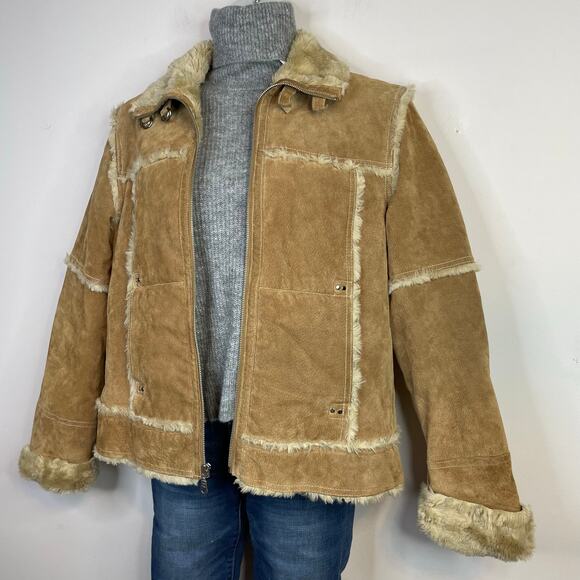 Wilsons Leather Suede Faux Shearling Fur Moto Jacket Boho Penny Lane Womens XL - Picture 15 of 17